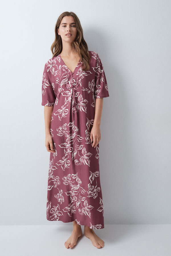 Women'secret Camisa de dormir comprida kaftan gren&aacute; com flores estampado