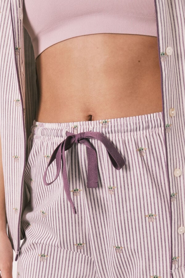 Women'secret Pijama camiseiro em algod&atilde;o &agrave;s riscas Grogu branco