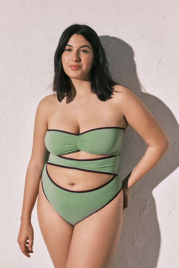 Women'secret Fato de banho bandeau com aberturas na frente verde verde