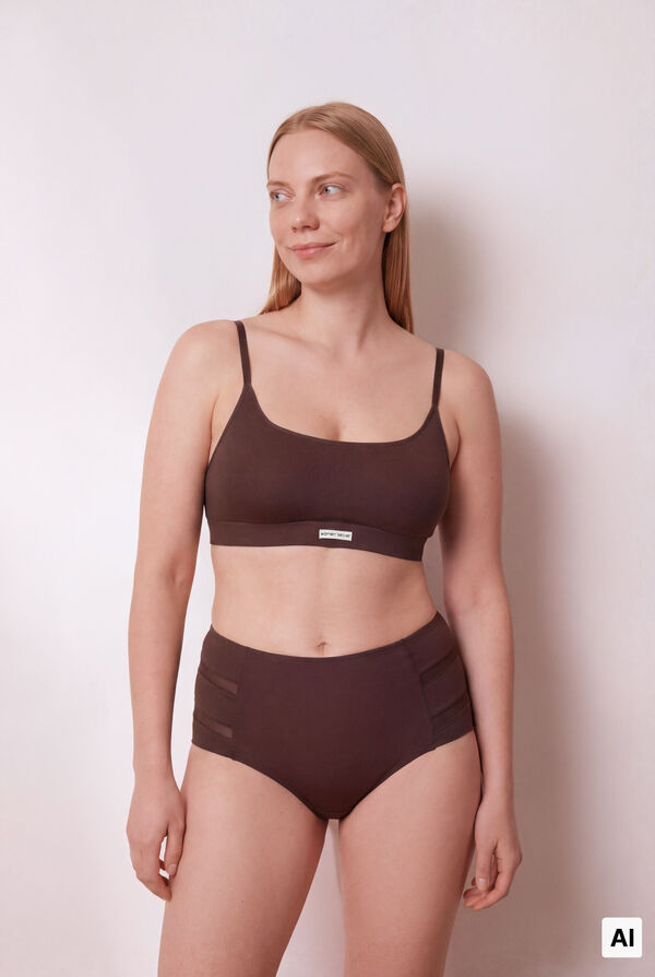 Women'secret Cueca modeladora cintura alta desportiva castanha castanho