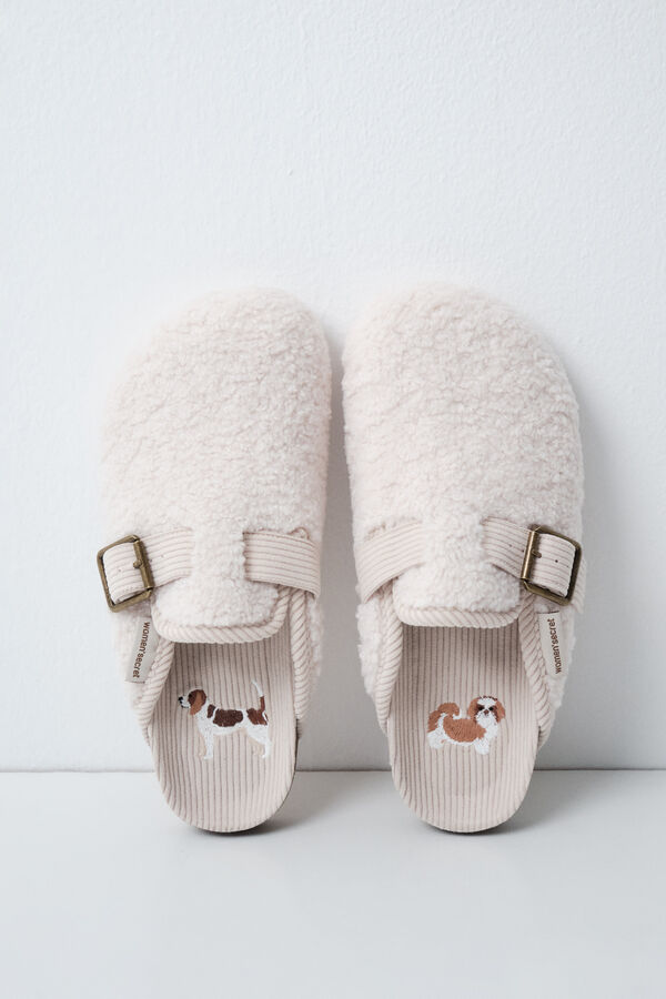 Women'secret Chinelos de quarto tamanco borrego bege