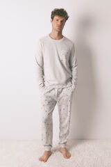 Women'secret Pijama comprido masculino 100% algod&atilde;o cinza  cinzento