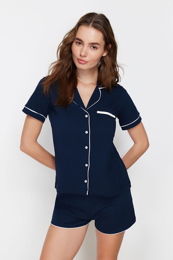 Trendyol Conjunto de pijama camiseiro curto azul