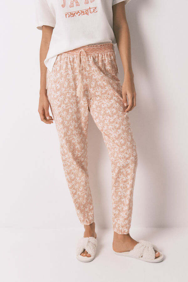 Women'secret Pantalón skinny 100% algodón flores naranja naranja