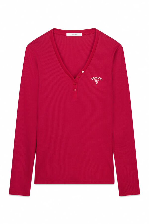 Women'secret T-shirt de manga comprida waffle vermelho vermelho