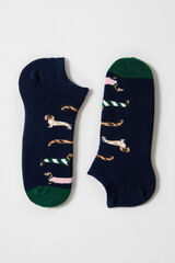 Besocks Meia soquete estampada de c&atilde;o salsicha azul