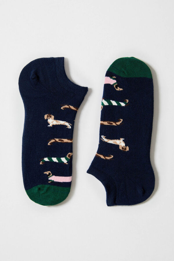 Besocks Meia soquete estampada de c&atilde;o salsicha azul