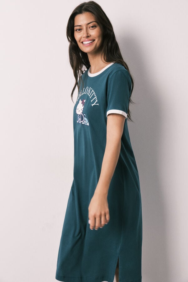 Women'secret Camisa de dormir Hello Kitty em algod&atilde;o verde verde