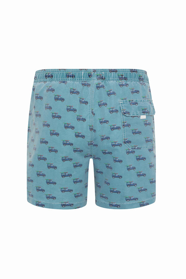 Kiff-Kiff Fato de banho bermuda verde lavagem desbotada azul