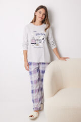 Womensecret Pijama largo 100% algodón Snoopy cuadros gris