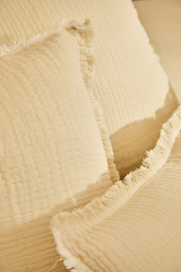 Calma House Capa de almofada quadrada de musselina de algod&atilde;o cru estampado