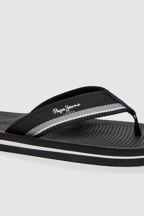 Pepe Jeans Chinelos de tiras de tecido &agrave;s riscas bicolores preto