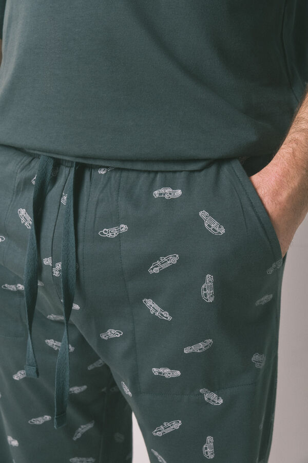 Women'secret Pijama comprido masculino 100% algodão verde com carros verde