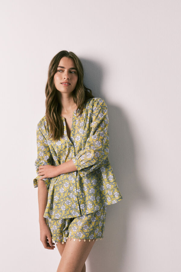 Women'secret Pijama curto camiseiro estampado flores verde