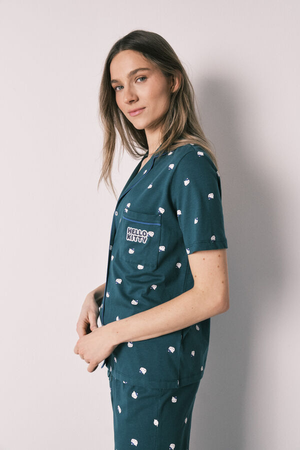 Women'secret Pijama camiseiro Hello Kitty manga curta em algod&atilde;o verde