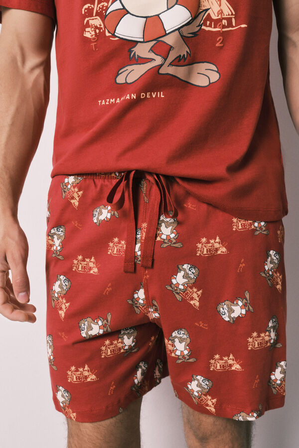 Women'secret Pijama curto de homem em algod&atilde;o Dem&oacute;nio da Tasm&acirc;nia vermelho