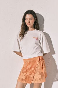 Women'secret Pareo curto em crochet de flores laranja