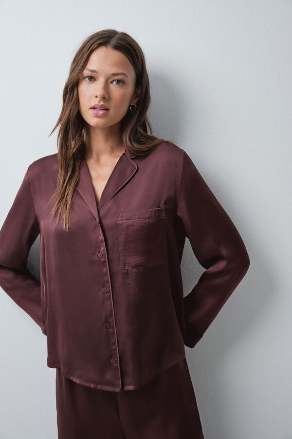 Women'secret Pijama comprido camiseiro acetinado gren&aacute; vermelho
