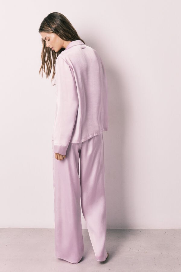 Women'secret Pijama camiseiro comprido em cetim lil&aacute;s rosa