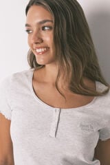 Women'secret T-shirt de manga curta de algodão cinza cinzento