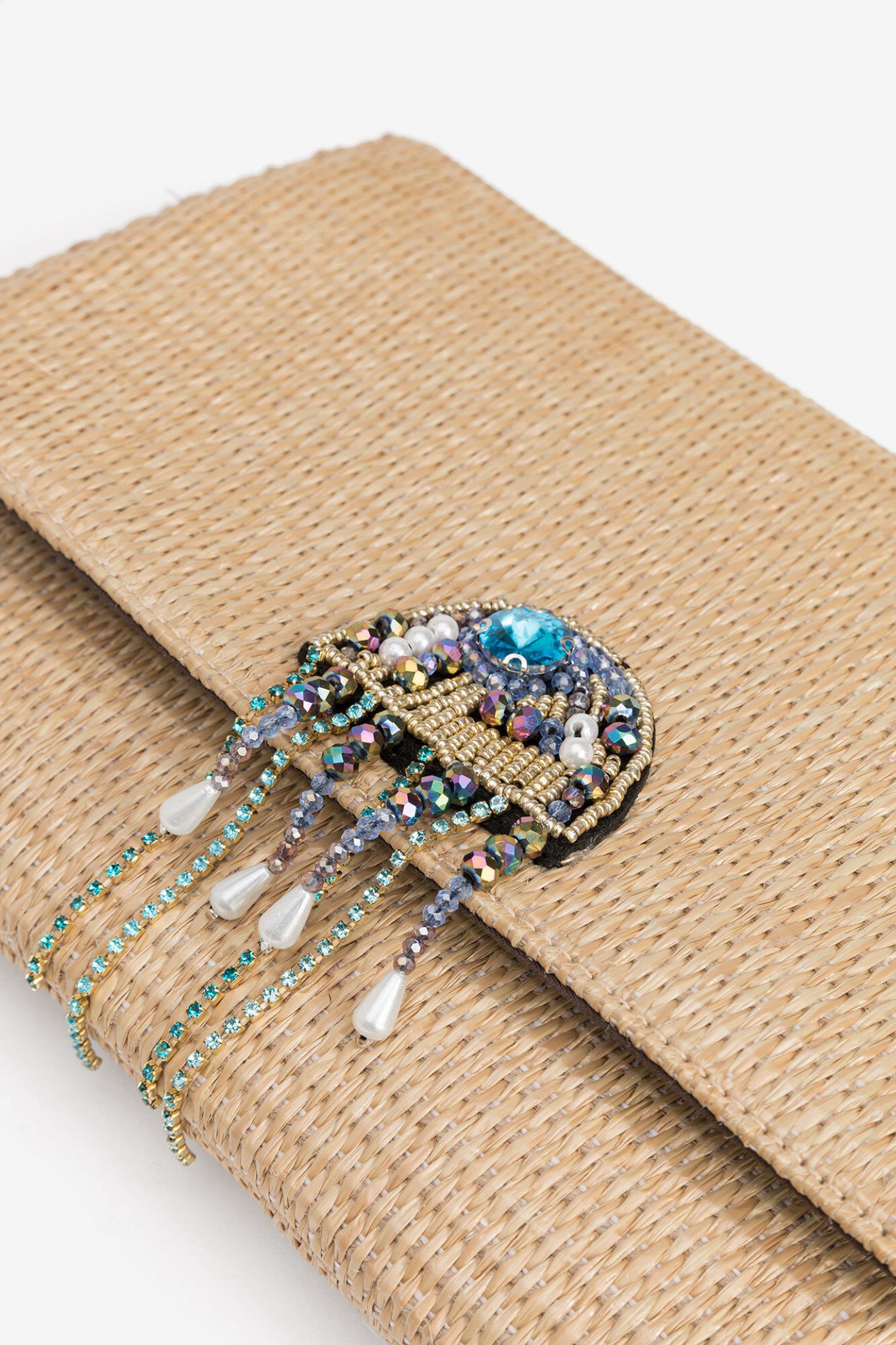 Vilanova Mala clutch efeito pele com missangas