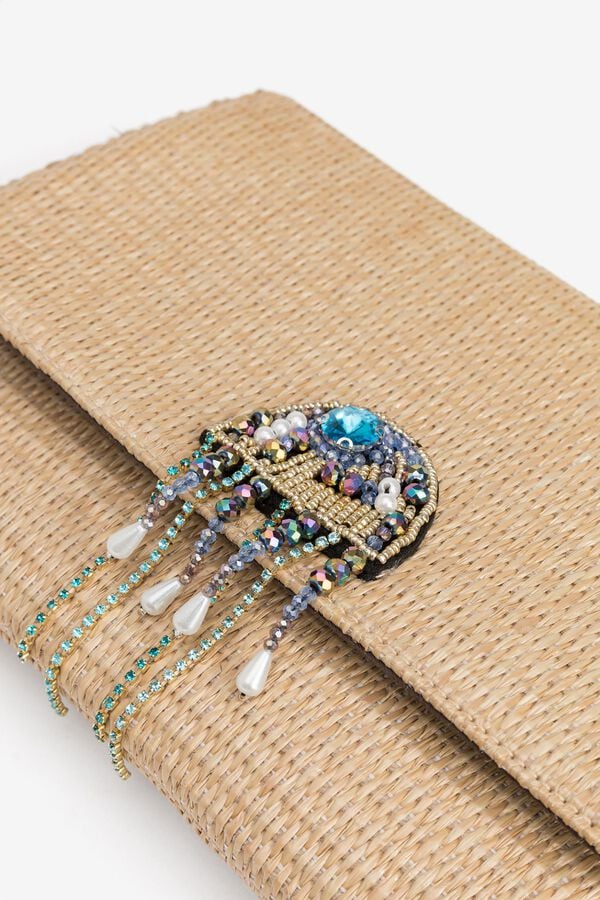 Vilanova Mala clutch efeito pele com missangas castanho