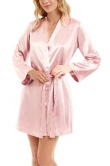 Ivette Bridal Robe curta b&aacute;sica em cetim rosa