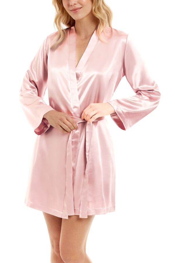 Ivette Bridal Robe curta b&aacute;sica em cetim rosa