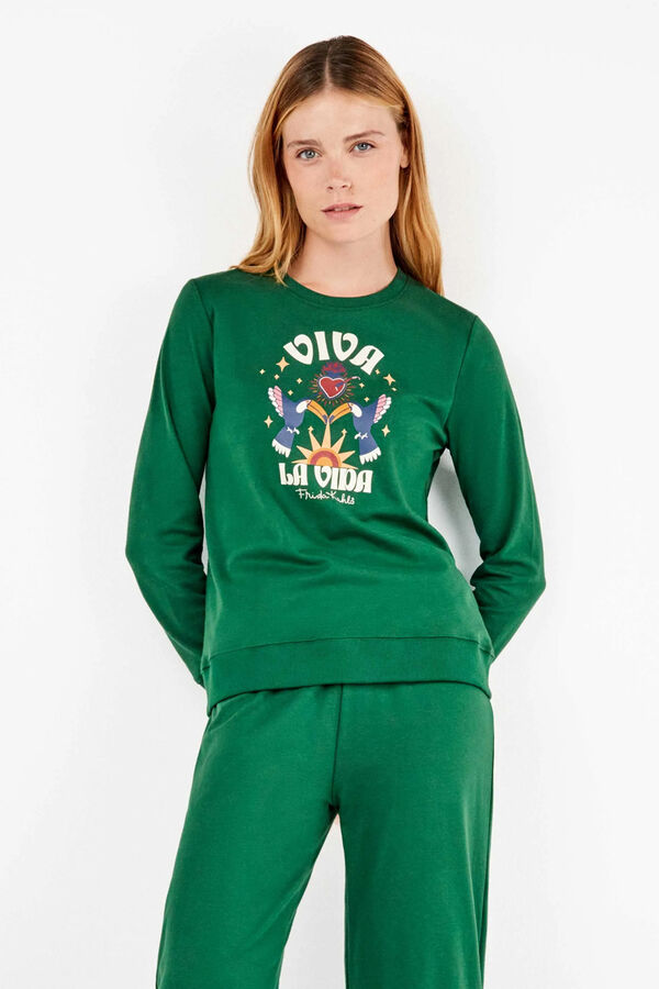 Gisela Conjunto de sweatshirt e calça Frida Kahlo verde