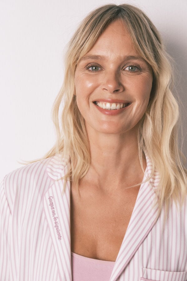 Women'secret Pijama camisero rayas rosa La Vecina Rubia blanco