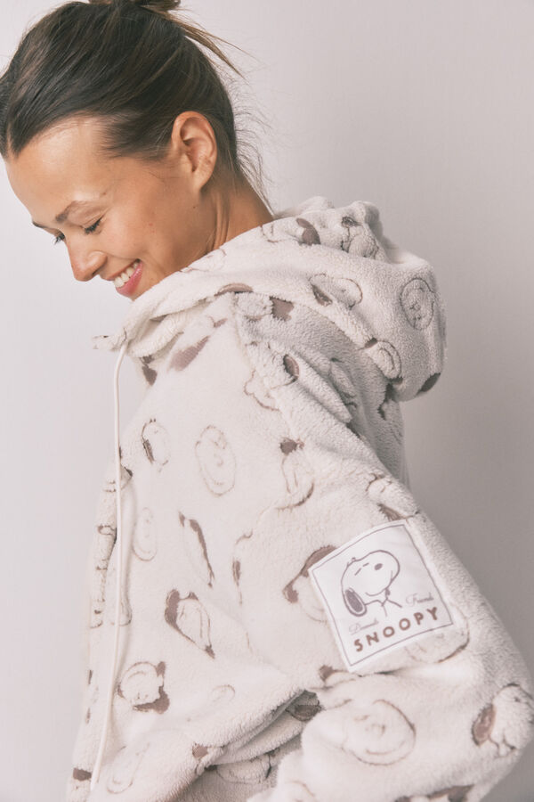 Women'secret Robe curta de pele de borrego branca do Snoopy bege