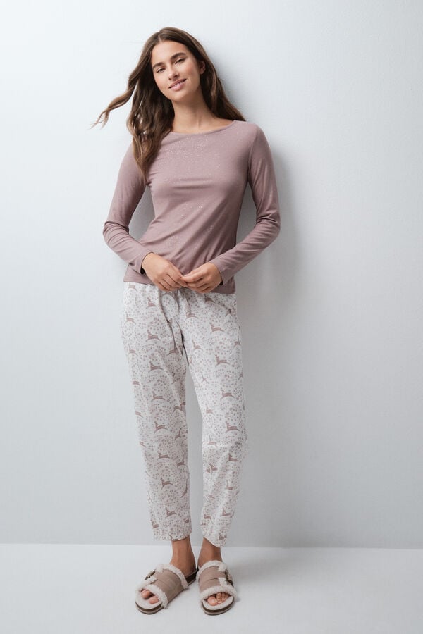 Women'secret Pijama comprido com folhos estampado veados cru
