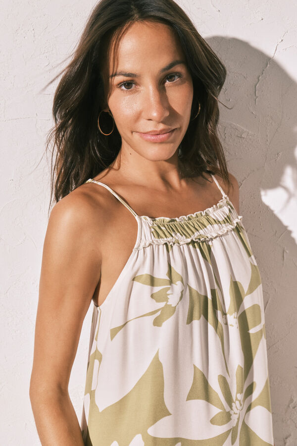 Women'secret Vestido comprido de al&ccedil;as com estampado de flores verde