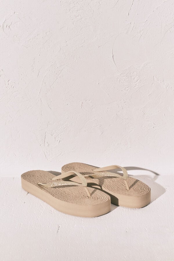 Women'secret Chinelos efeito juta com brilho amarelo