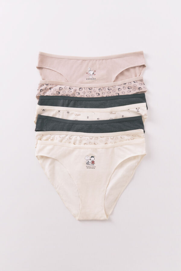 Women'secret Pacote com 7 cuecas clássicas multicoloridas do Snoopy estampado