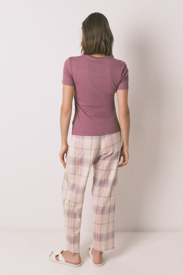 Women'secret Pijama comprido com estampado xadrez rosa rosa