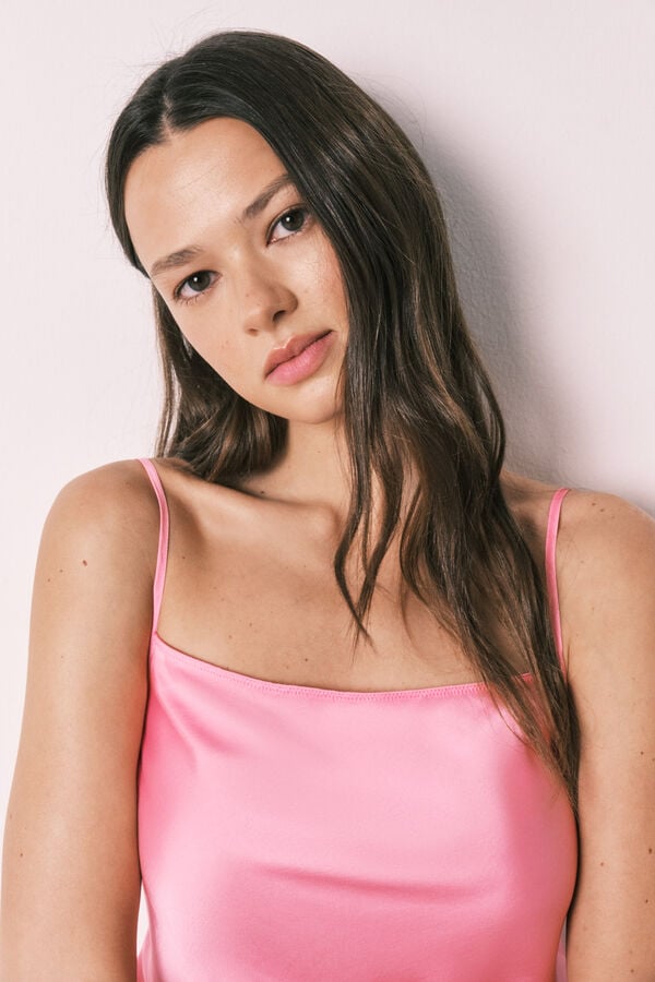 Women'secret Camisa de dormir midi de al&ccedil;as em cetim rosa rosa