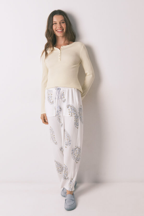 Women'secret Cal&ccedil;as compridas estampadas Paisley branco