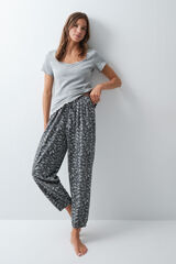 Women'secret Cal&ccedil;a comprida em algod&atilde;o folgada cinza cinzento