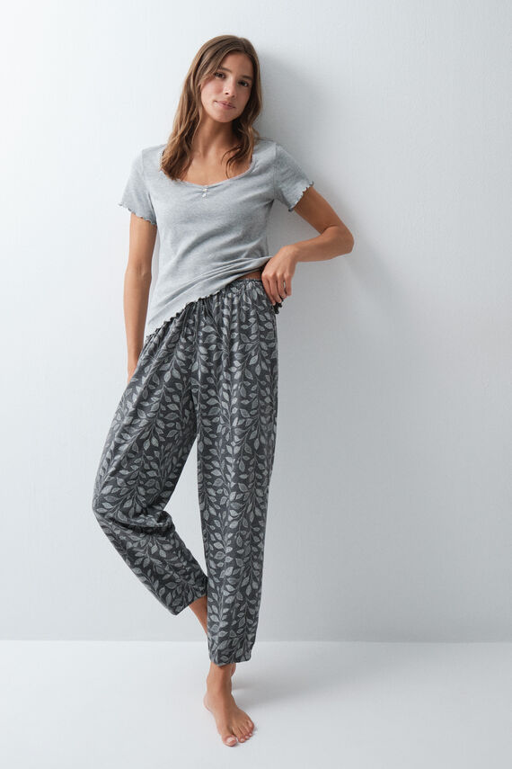Pantalón largo algodón bombacho gris