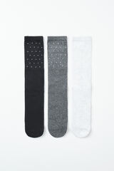 Women'secret Pack 3 meias compridas com tachas cinzento