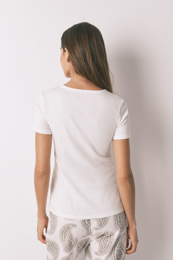 Women'secret Camiseta panadera algodón blanco marfil