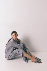 Women'secret Pijama camiseiro comprido cetim jacquard cinzento