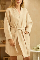 Calma House Roup&atilde;o de banho em favo de mel mostarda J&uacute;piter estampado