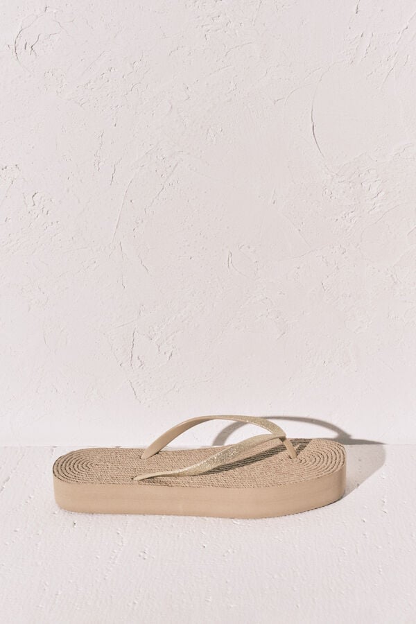 Women'secret Chinelos efeito juta com brilho amarelo