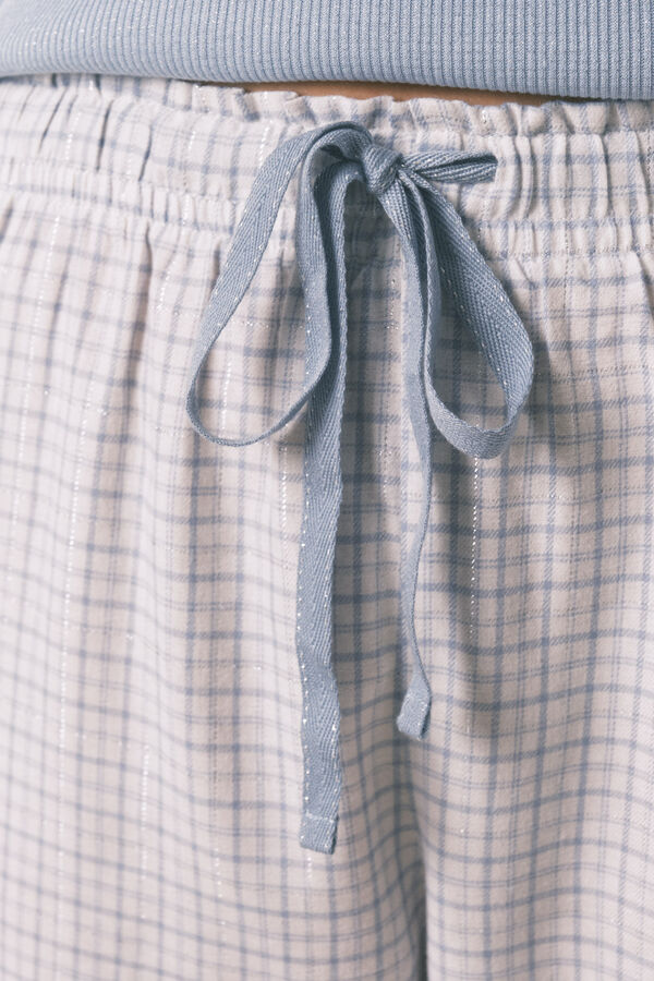 Women'secret Pijama comprido xadrez efeito brilho azul azul