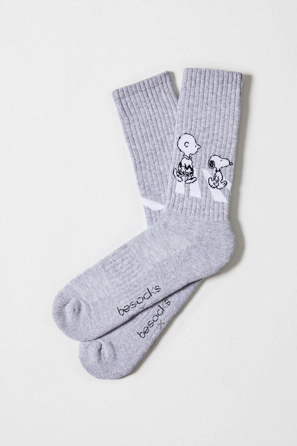 Besocks Besocks Snoopy organic cotton grey sports high socks grey