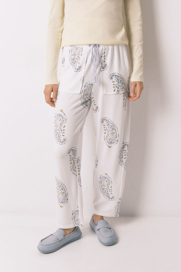 Women'secret Cal&ccedil;as compridas estampadas Paisley branco