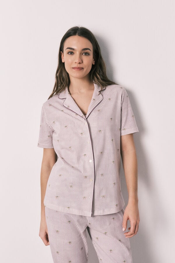 Women'secret Pijama camiseiro em algod&atilde;o &agrave;s riscas Grogu branco