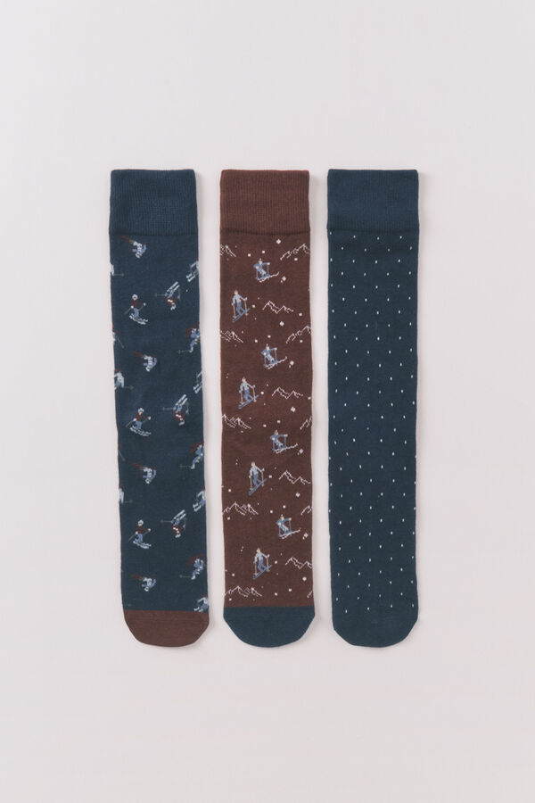 Women'secret Pack de 3 meias longas de esqui de algodão  azul